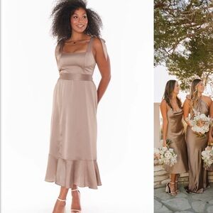 Show Me Your MuMu Claire Satin Midi Dress in Dune